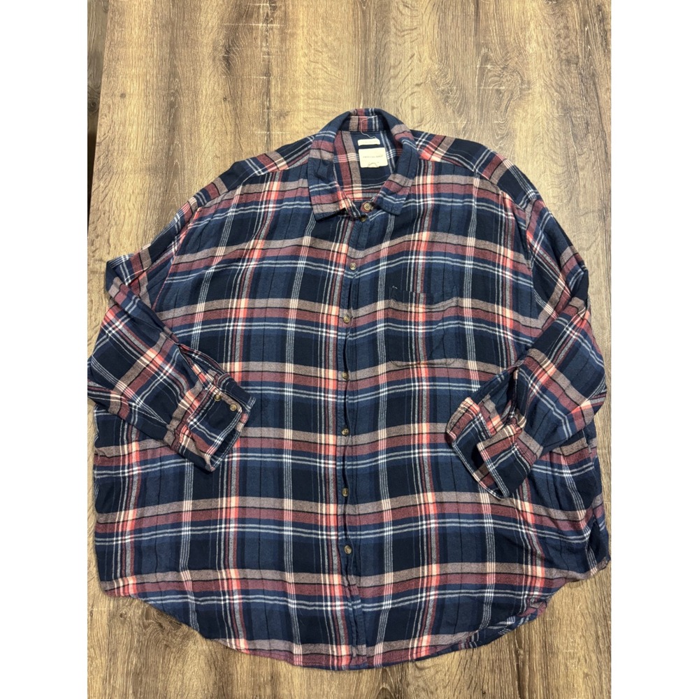 American Eagle Plaid Shirt Mens XL Oversized‎ Navy Blue Red Soft Viscose Button